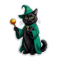 a cat dressed as a wizard, wearing green robe