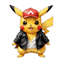a cool looking pikachu wearing black leather jacket, watercolor painting style