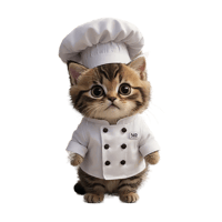 a cute kitten dressed as a chef, pixar style