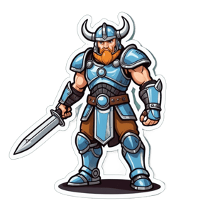 A viking warrior, wearing futuristic armor in a fierce stance